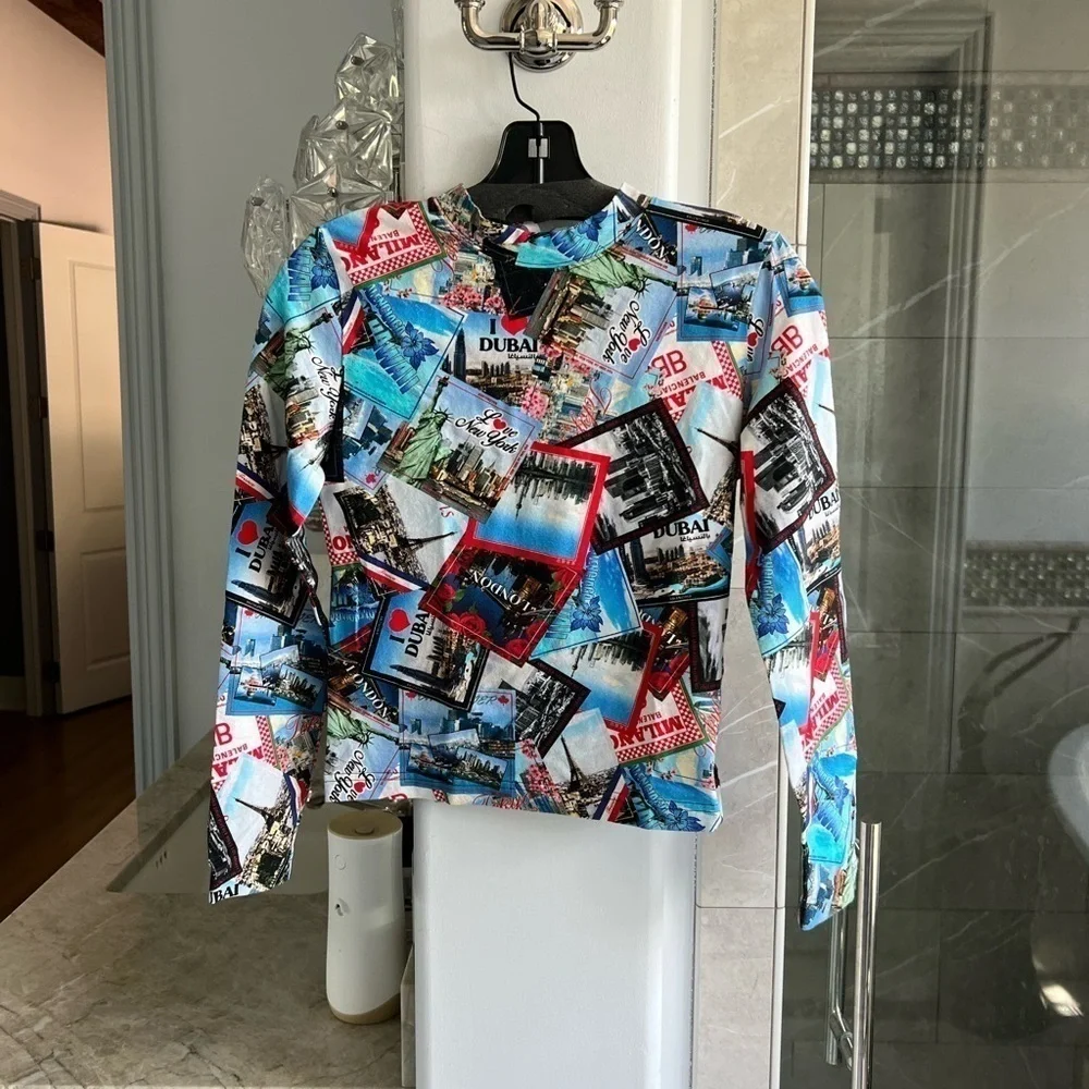 BALENCIAGA Long Sleeve All Over Cities Stretch Top - Picture 6 of 11